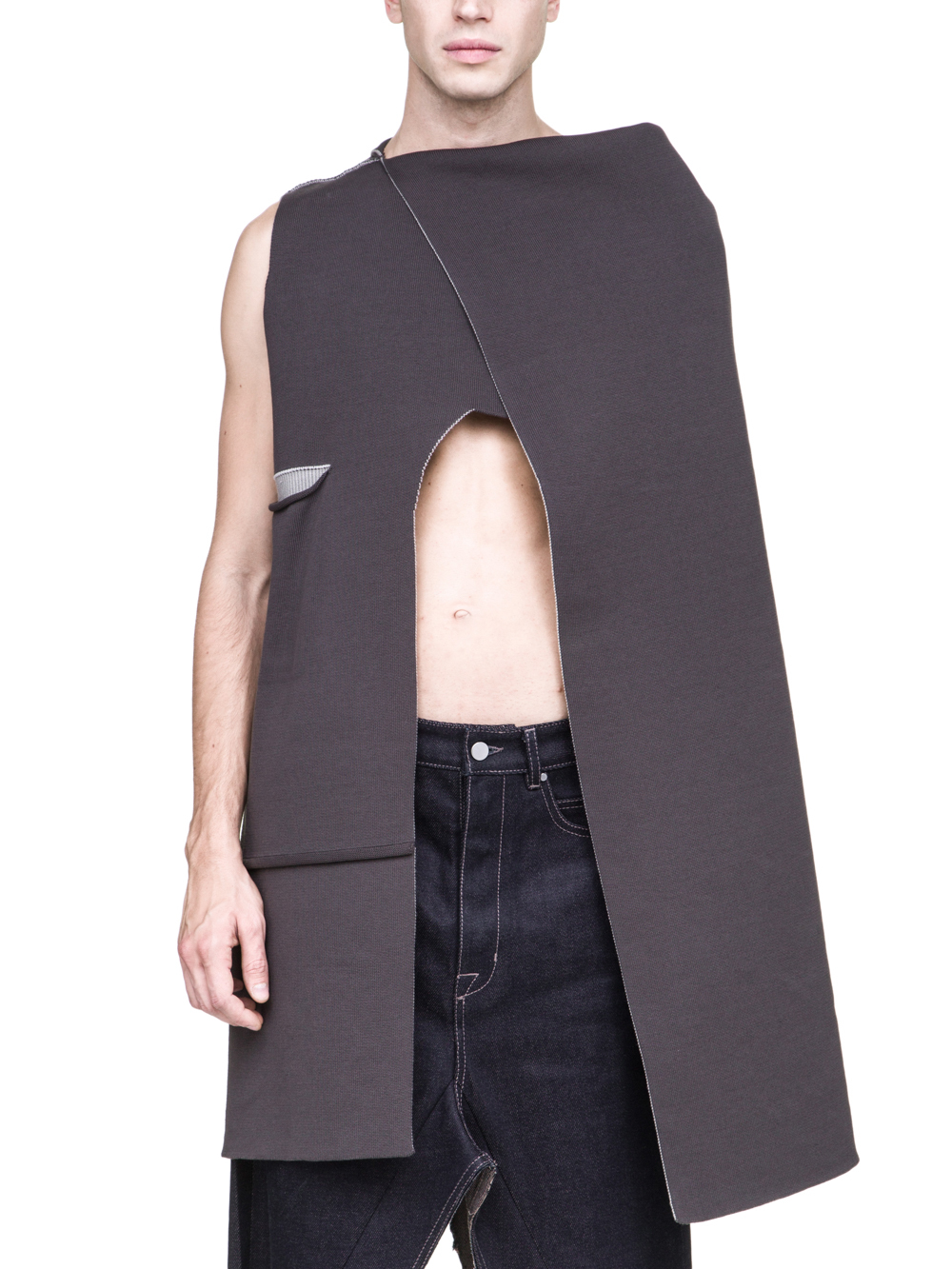RICK OWENS OFF-THE-RUNWAY MANTLE TOP IN GREY AND BEIGE