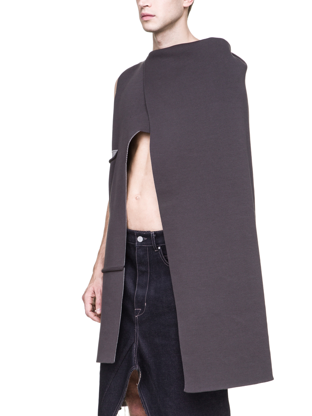 RICK OWENS OFF-THE-RUNWAY MANTLE TOP IN GREY AND BEIGE