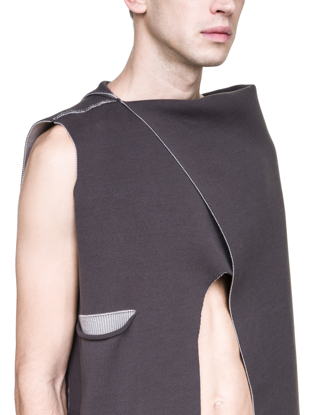 RICK OWENS OFF-THE-RUNWAY MANTLE TOP IN GREY AND BEIGE