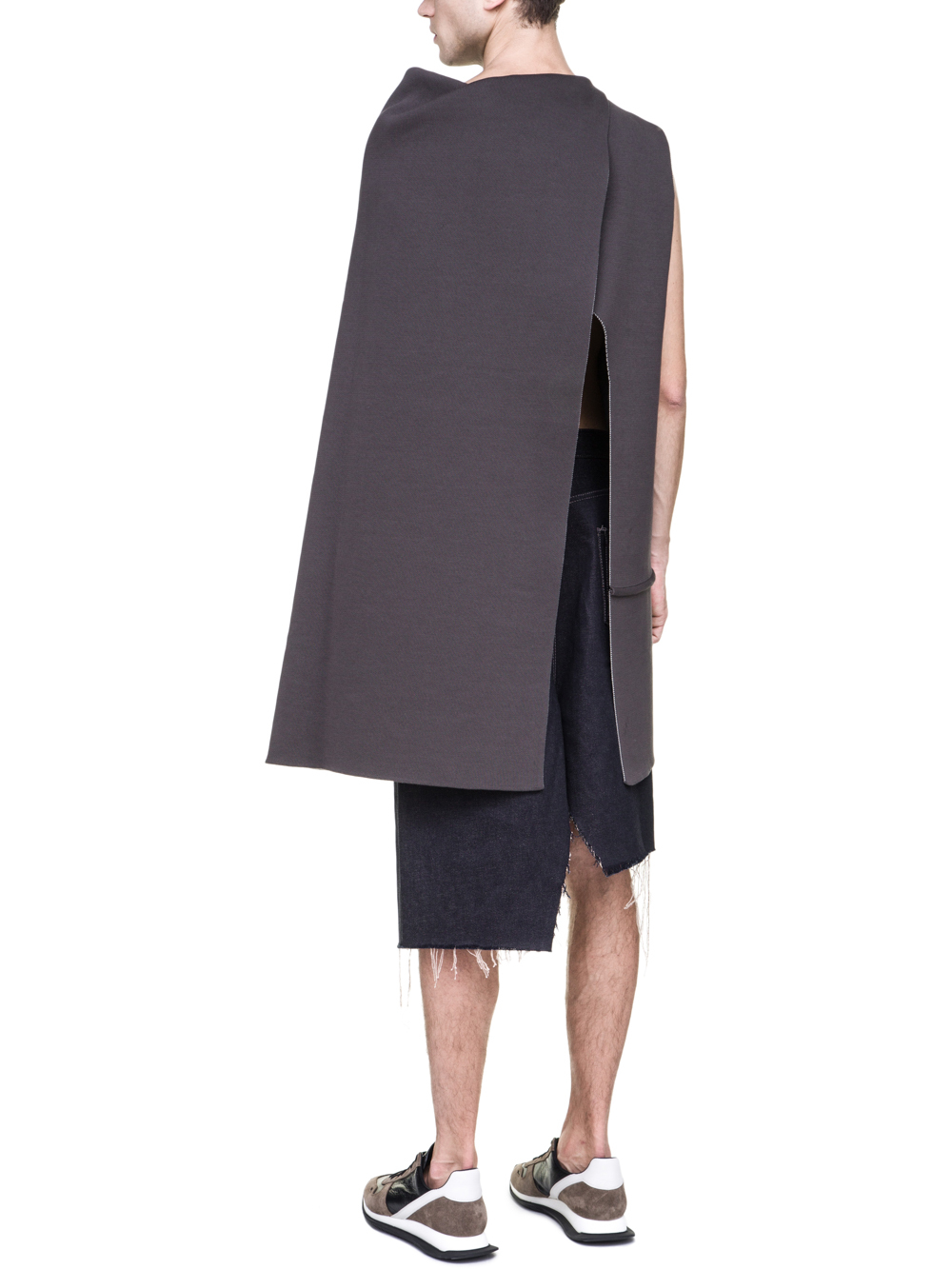 RICK OWENS OFF-THE-RUNWAY MANTLE TOP IN GREY AND BEIGE