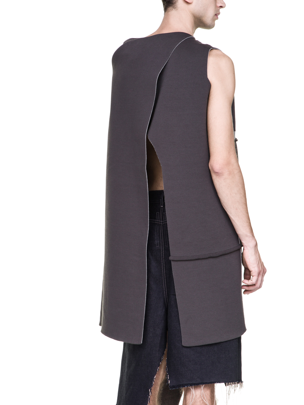 RICK OWENS OFF-THE-RUNWAY MANTLE TOP IN GREY AND BEIGE
