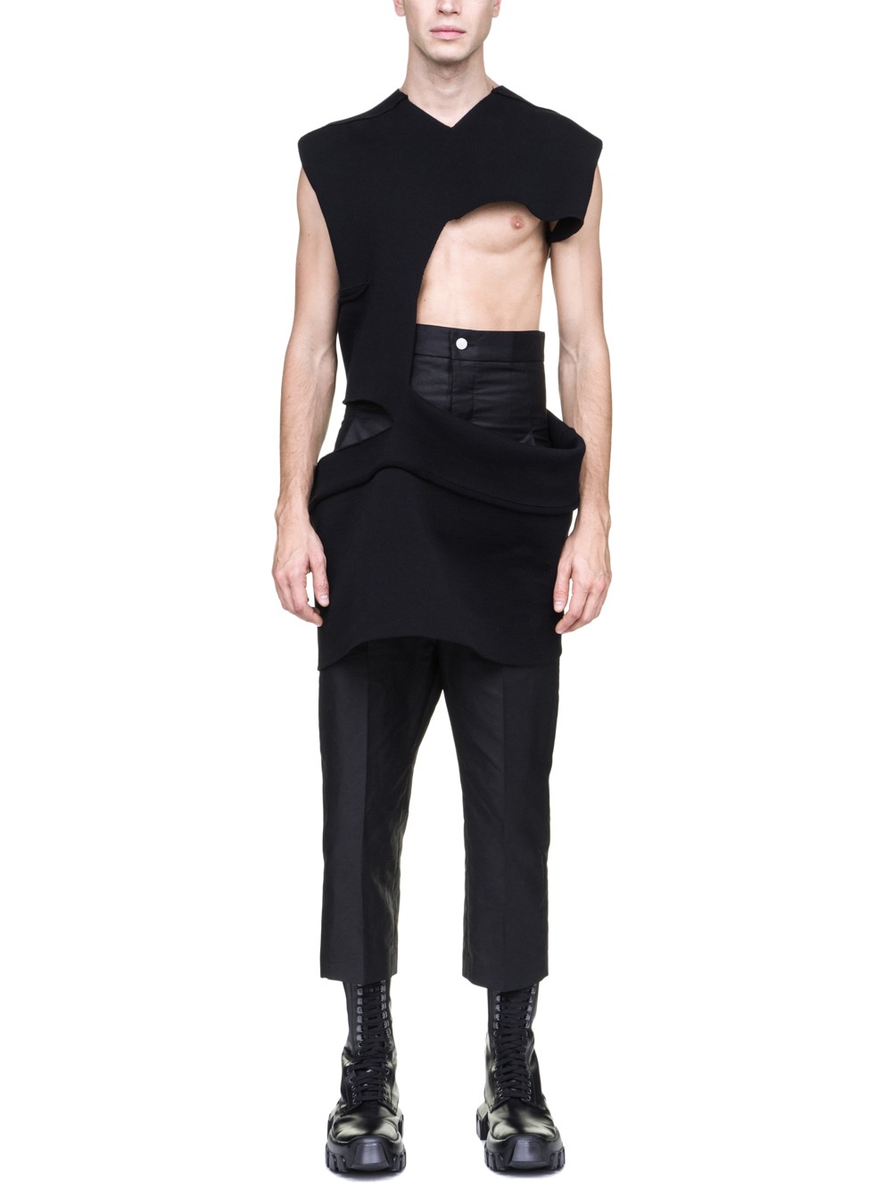 RICK OWENS OFF-THE-RUNWAY MINISHRED TOP IN BLACK SCULPTURE KNIT