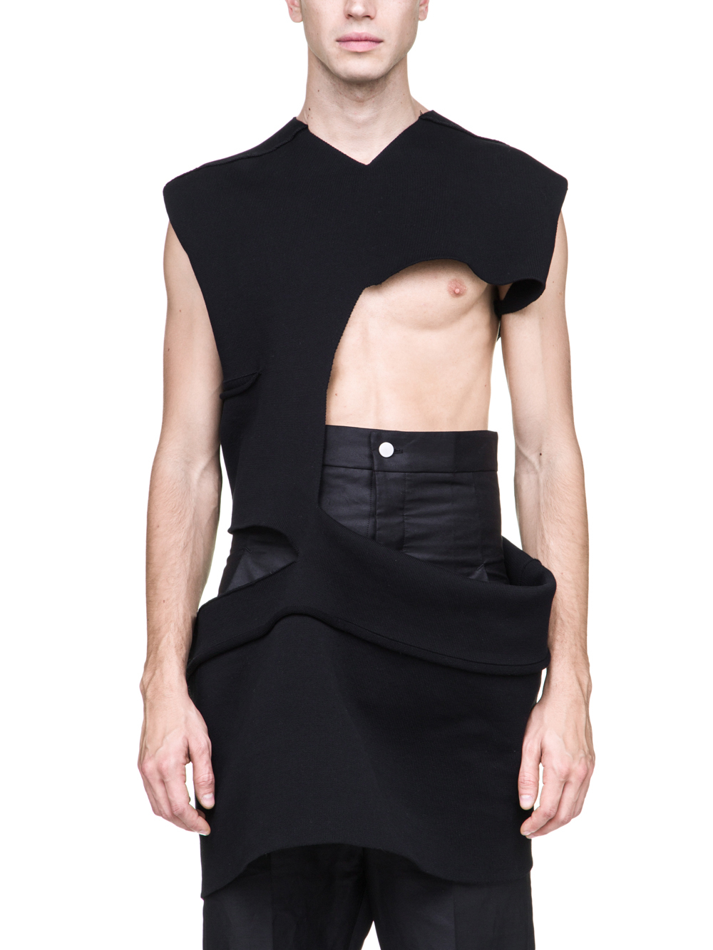 RICK OWENS OFF-THE-RUNWAY MINISHRED TOP IN BLACK SCULPTURE KNIT