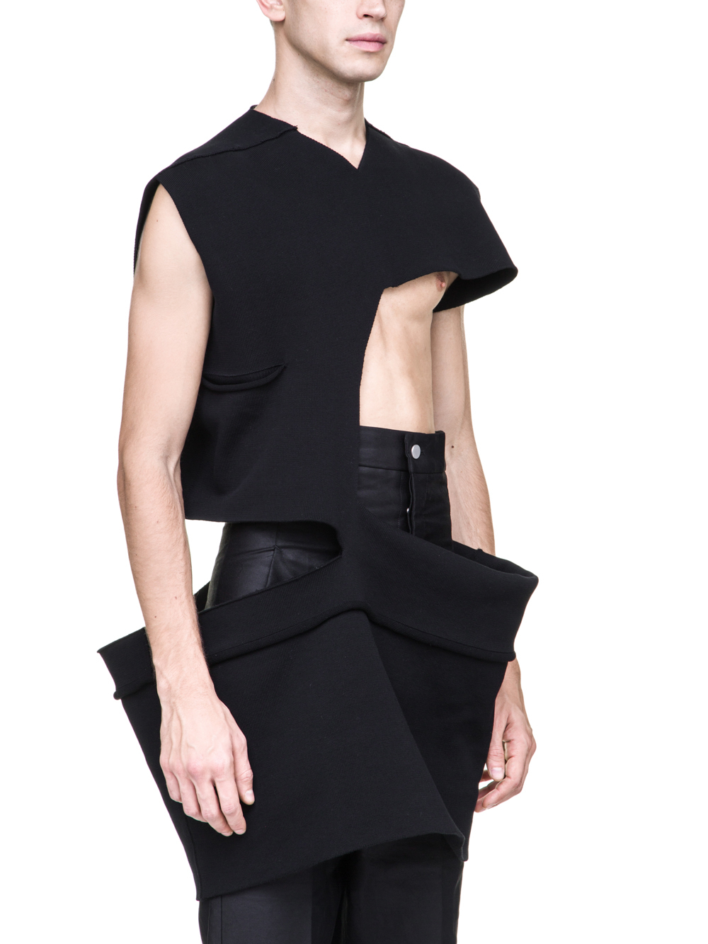 RICK OWENS OFF-THE-RUNWAY MINISHRED TOP IN BLACK SCULPTURE KNIT