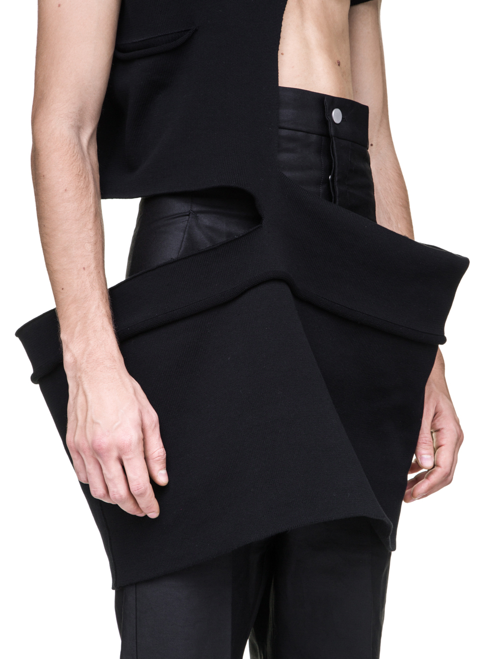 RICK OWENS OFF-THE-RUNWAY MINISHRED TOP IN BLACK SCULPTURE KNIT