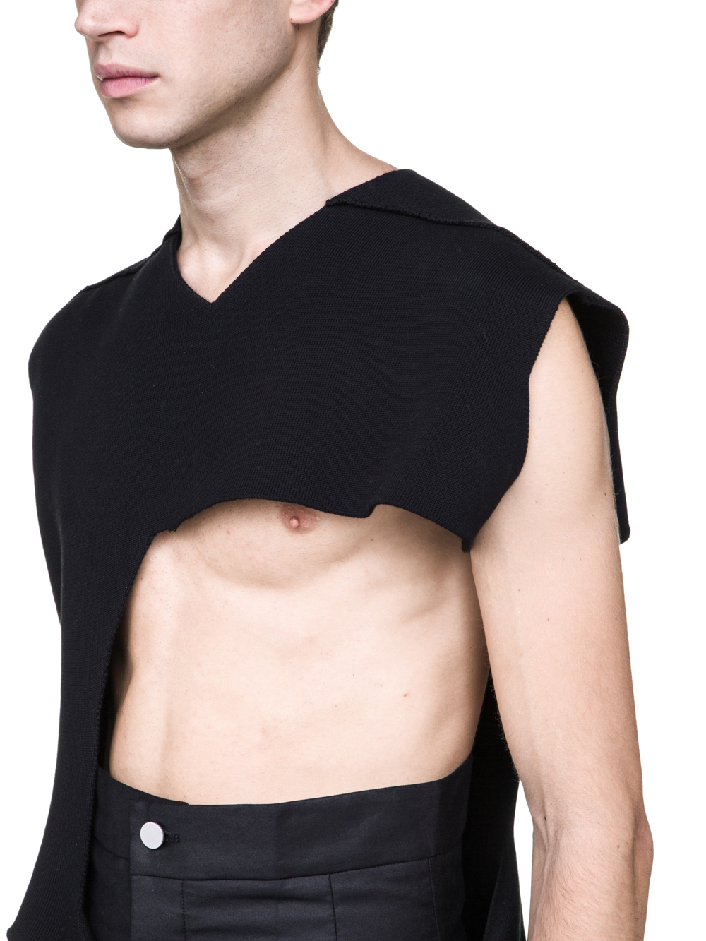RICK OWENS OFF-THE-RUNWAY MINISHRED TOP IN BLACK SCULPTURE KNIT