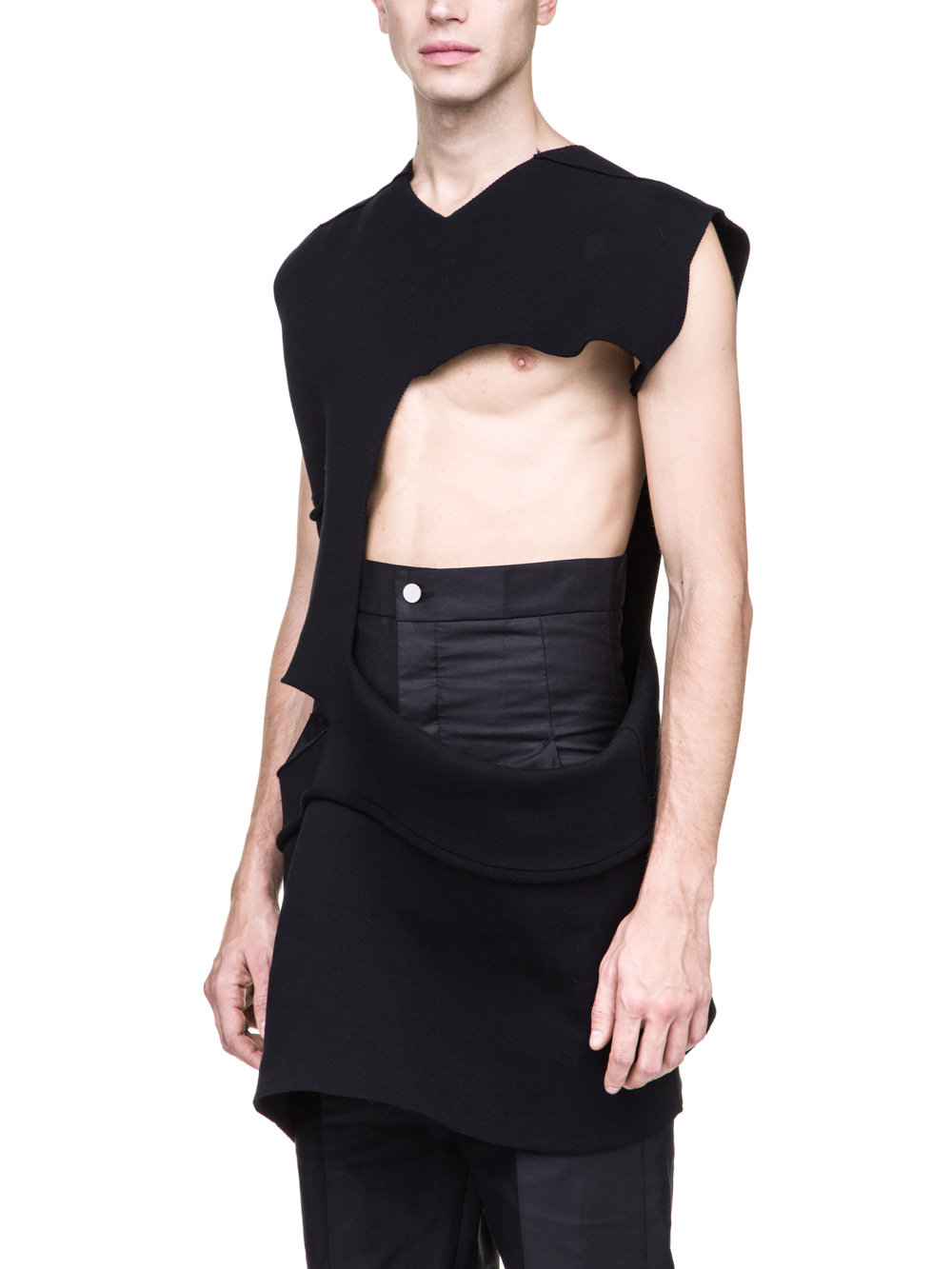 RICK OWENS OFF-THE-RUNWAY MINISHRED TOP IN BLACK SCULPTURE KNIT