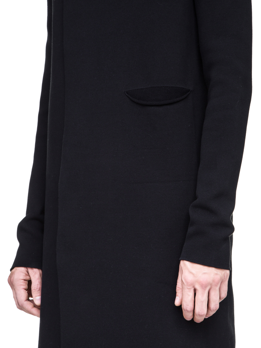 RICK OWENS OFF-THE-RUNWAY NARROW CARDIGAN WITH SLEEVES IN BLACK SCULPTURE KNIT