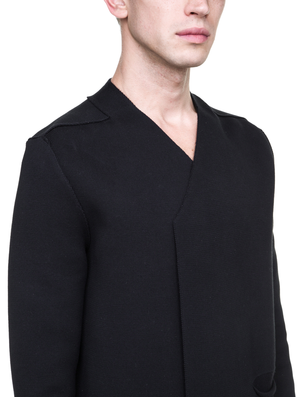 RICK OWENS OFF-THE-RUNWAY NARROW CARDIGAN WITH SLEEVES IN BLACK SCULPTURE KNIT