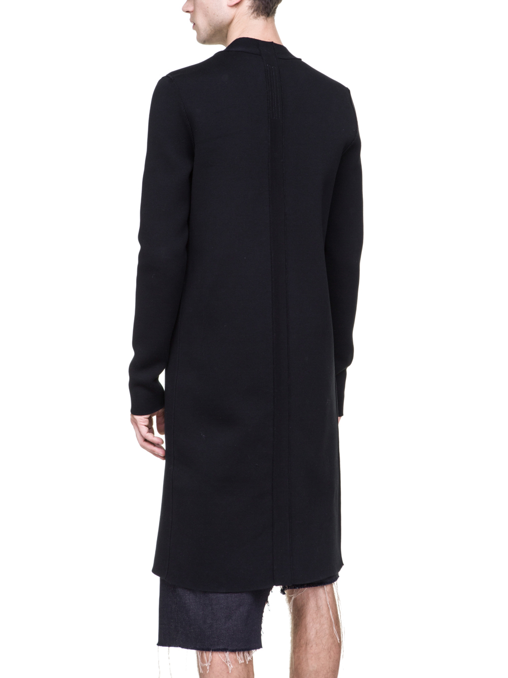 RICK OWENS OFF-THE-RUNWAY NARROW CARDIGAN WITH SLEEVES IN BLACK SCULPTURE KNIT