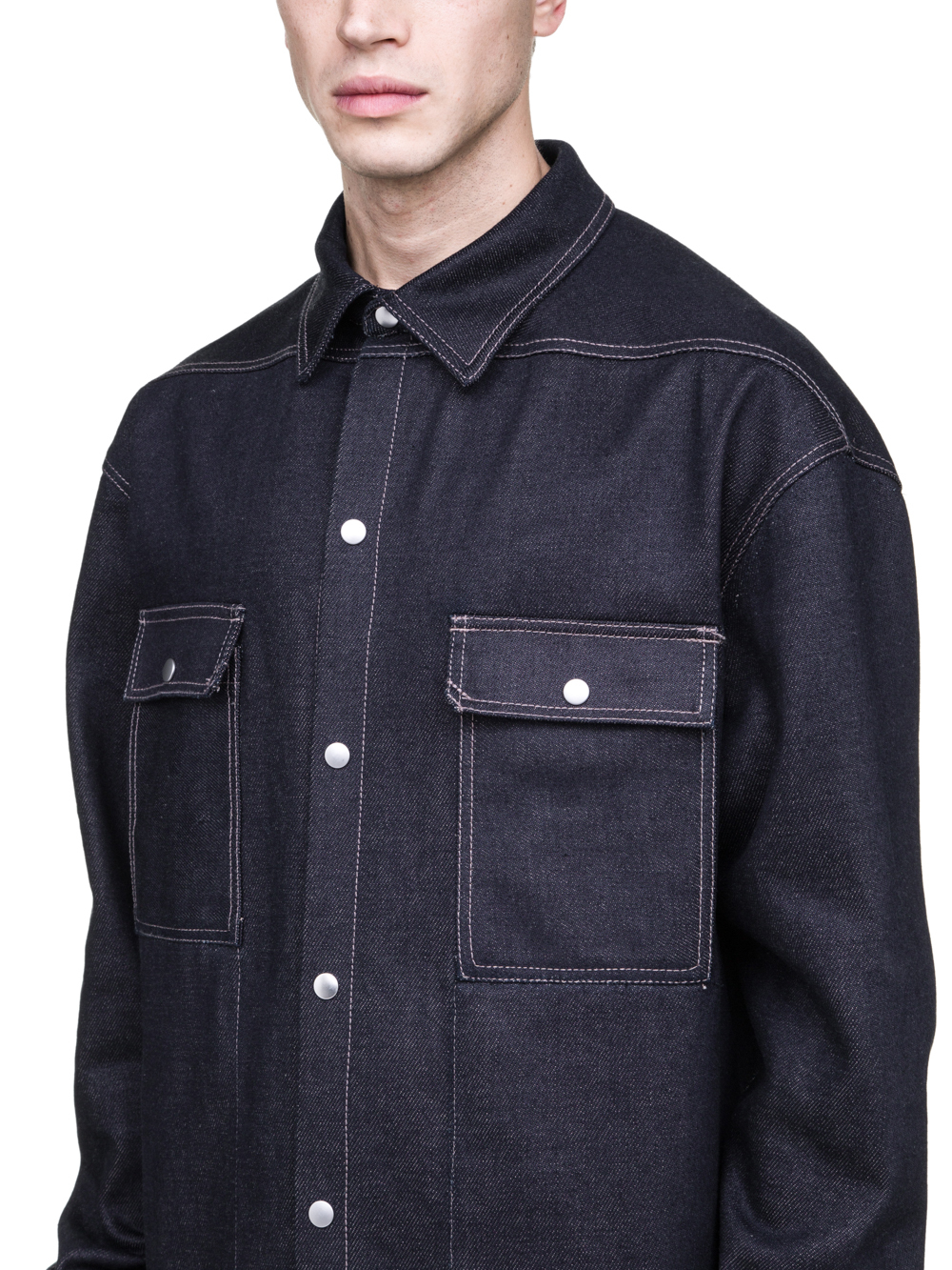RICK OWENS OFF-THE-RUNWAY OVERSIZED OUTER SHIRT IN 18OZ INDIGO DIRTY WEFT DENIM