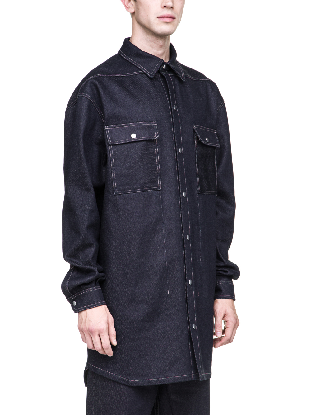RICK OWENS OFF-THE-RUNWAY OVERSIZED OUTER SHIRT IN 18OZ INDIGO DIRTY WEFT DENIM
