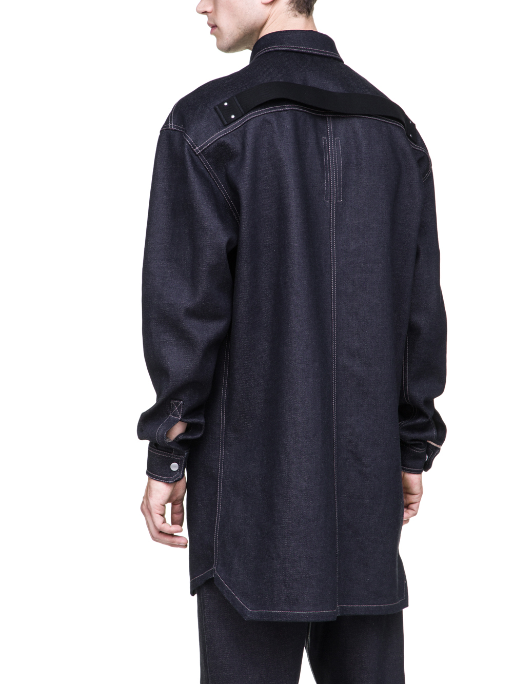 RICK OWENS OFF-THE-RUNWAY OVERSIZED OUTER SHIRT IN 18OZ INDIGO DIRTY WEFT DENIM
