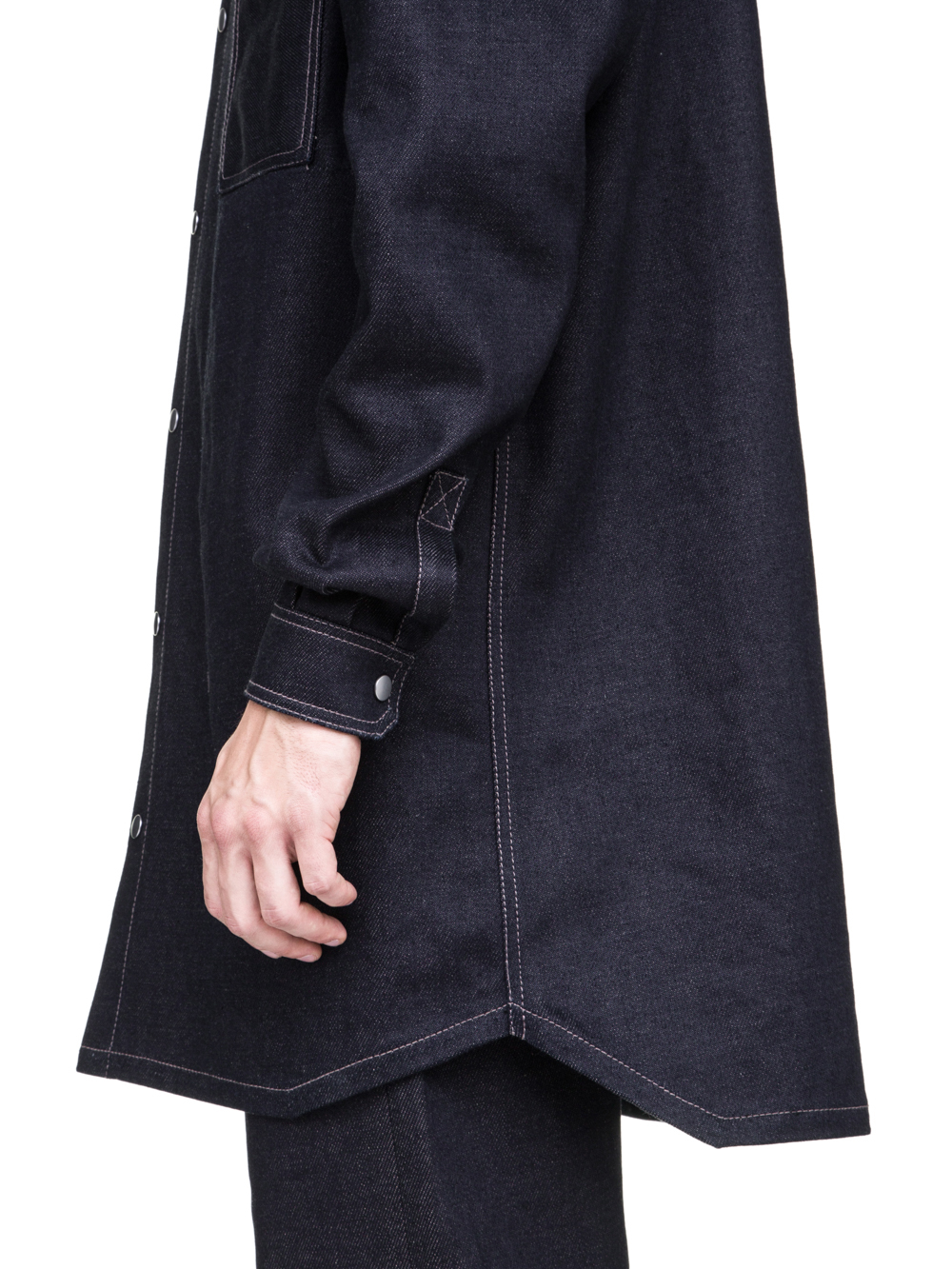 RICK OWENS OFF-THE-RUNWAY OVERSIZED OUTER SHIRT IN 18OZ INDIGO DIRTY WEFT DENIM