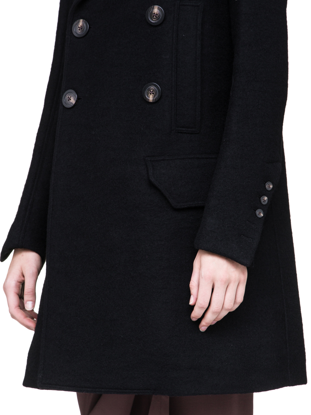 RICK OWENS MILITARY PEA COAT IN BLACK BOILED WOOL