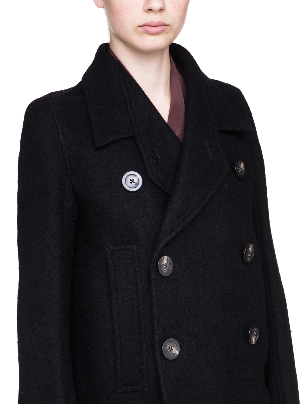 RICK OWENS MILITARY PEA COAT IN BLACK BOILED WOOL