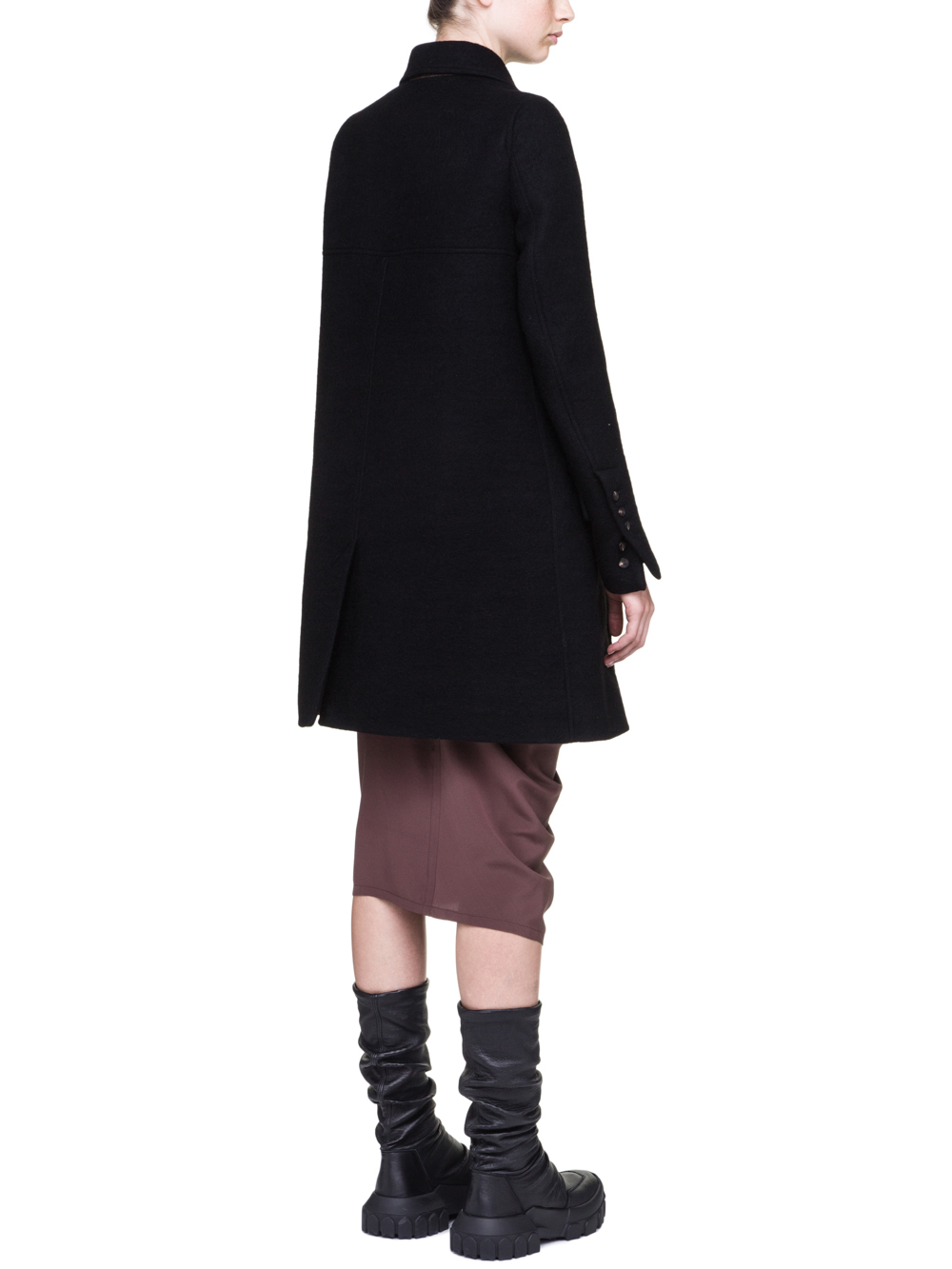 RICK OWENS MILITARY PEA COAT IN BLACK BOILED WOOL