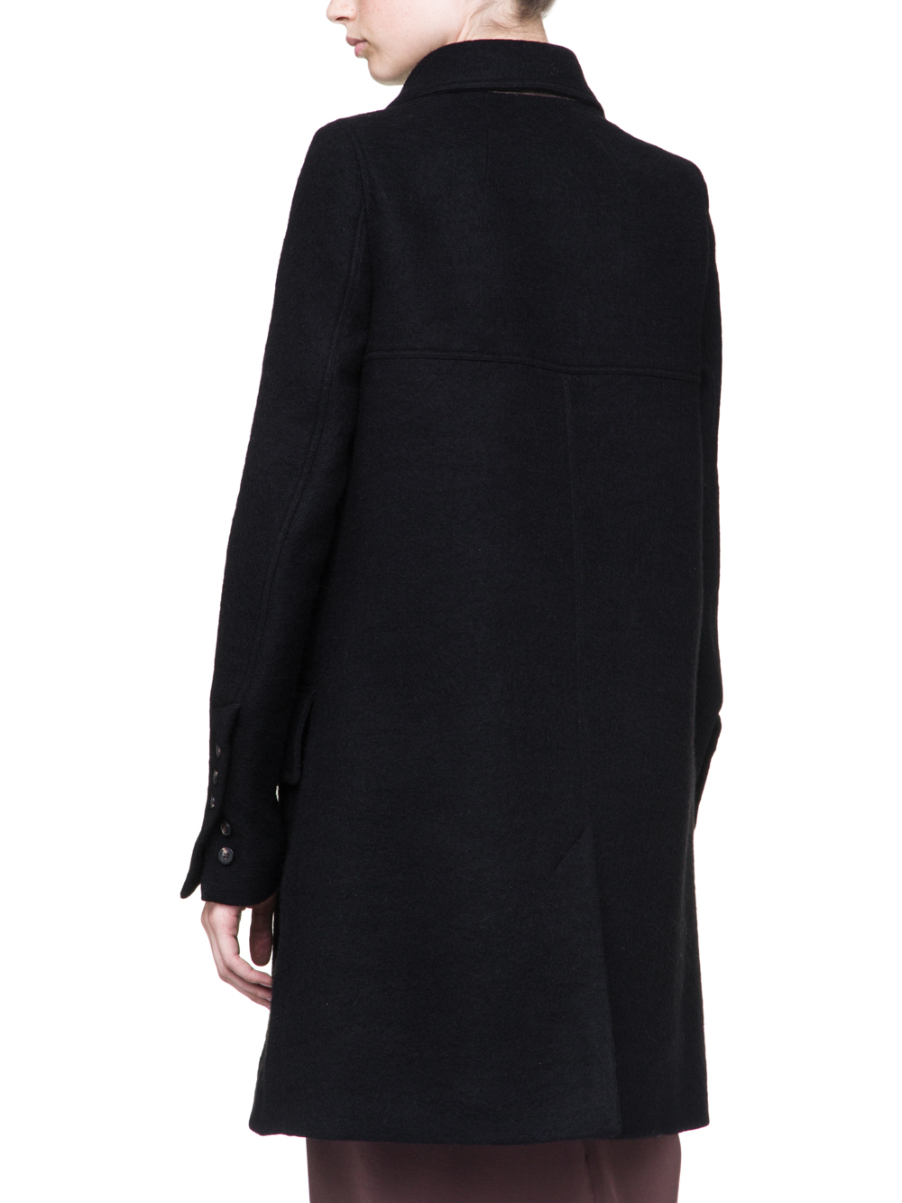 RICK OWENS MILITARY PEA COAT IN BLACK BOILED WOOL