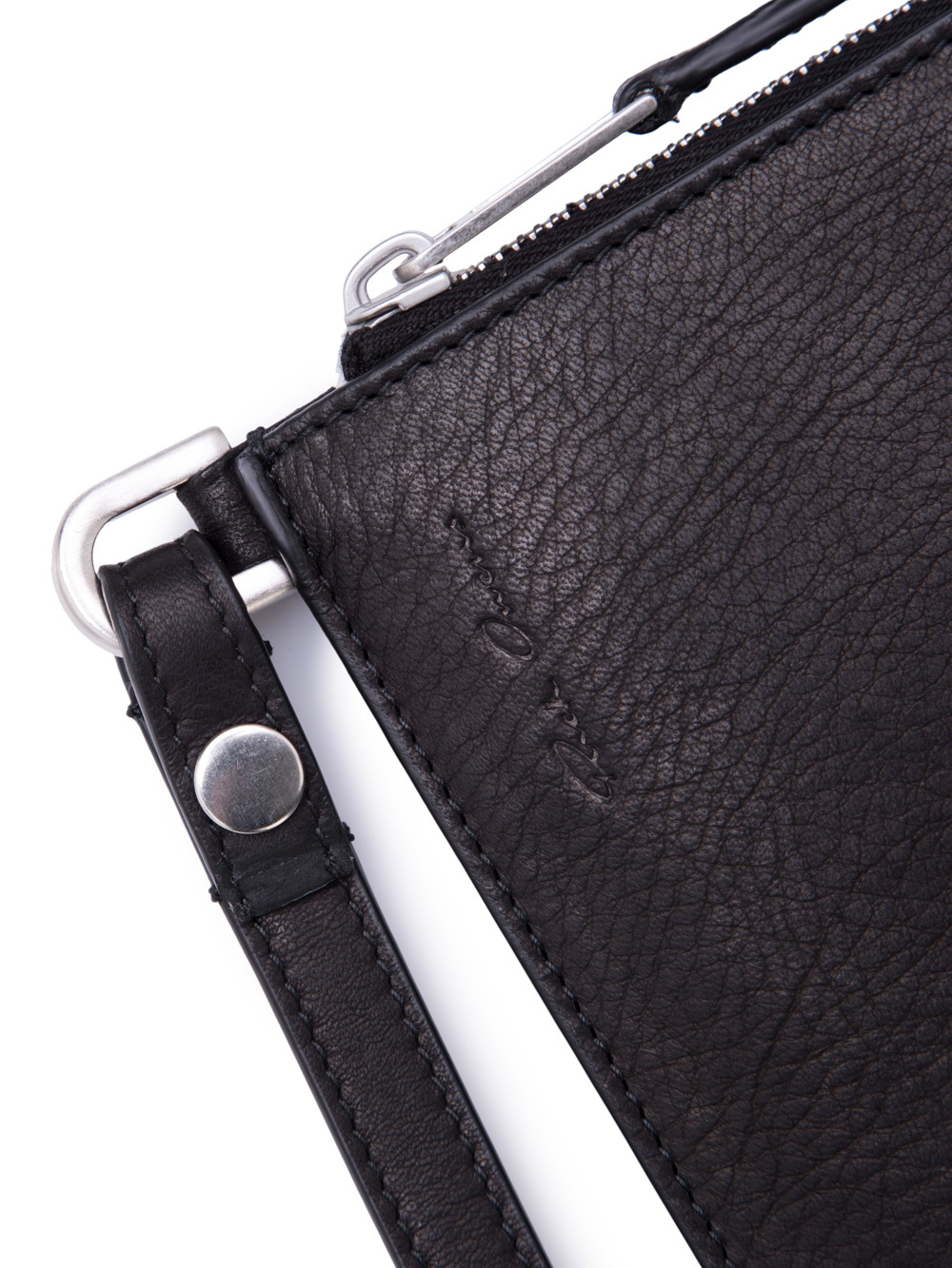 RICK OWENS MEDIUM ZIPPED POUCH IN BLACK CALF LEATHER