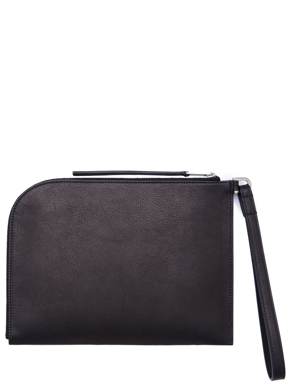 RICK OWENS MEDIUM ZIPPED POUCH IN BLACK CALF LEATHER