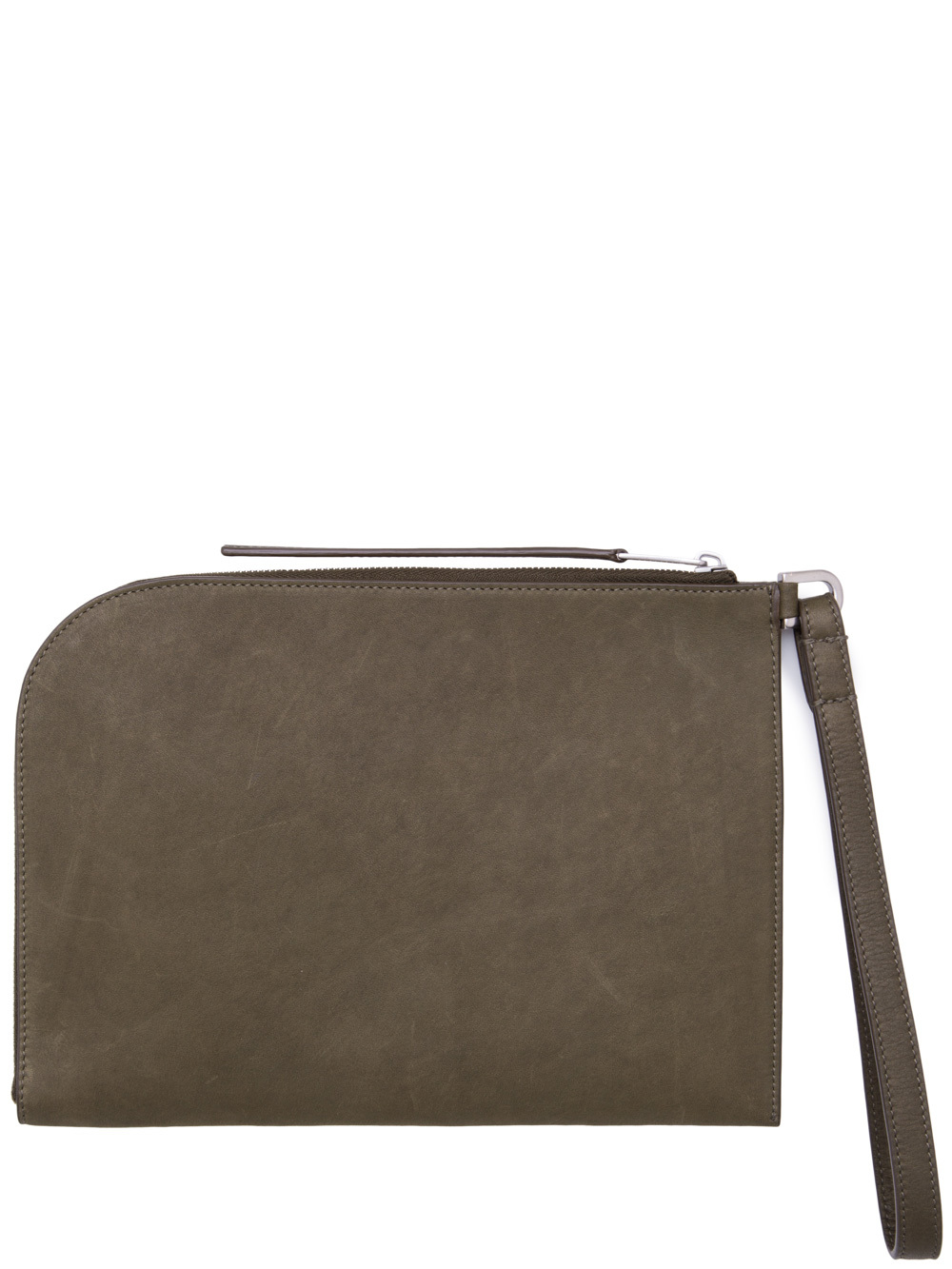RICK OWENS MEDIUM ZIPPED POUCH IN DIRTY GREEN CALF LEATHER