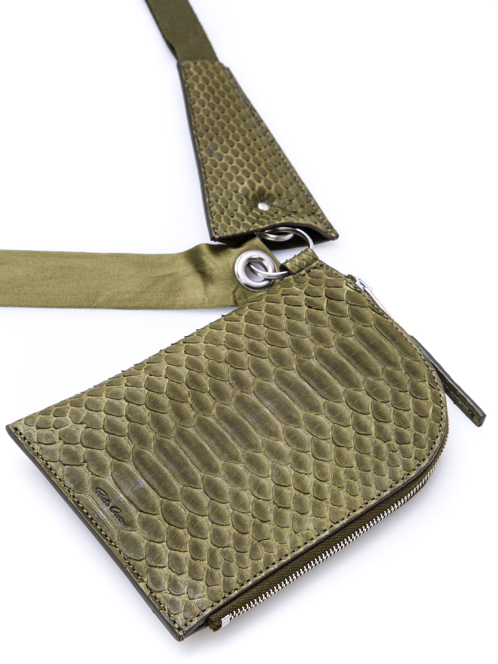 RICK OWENS NECKWALLET IN DIRTY GREEN PYTHON LEATHER