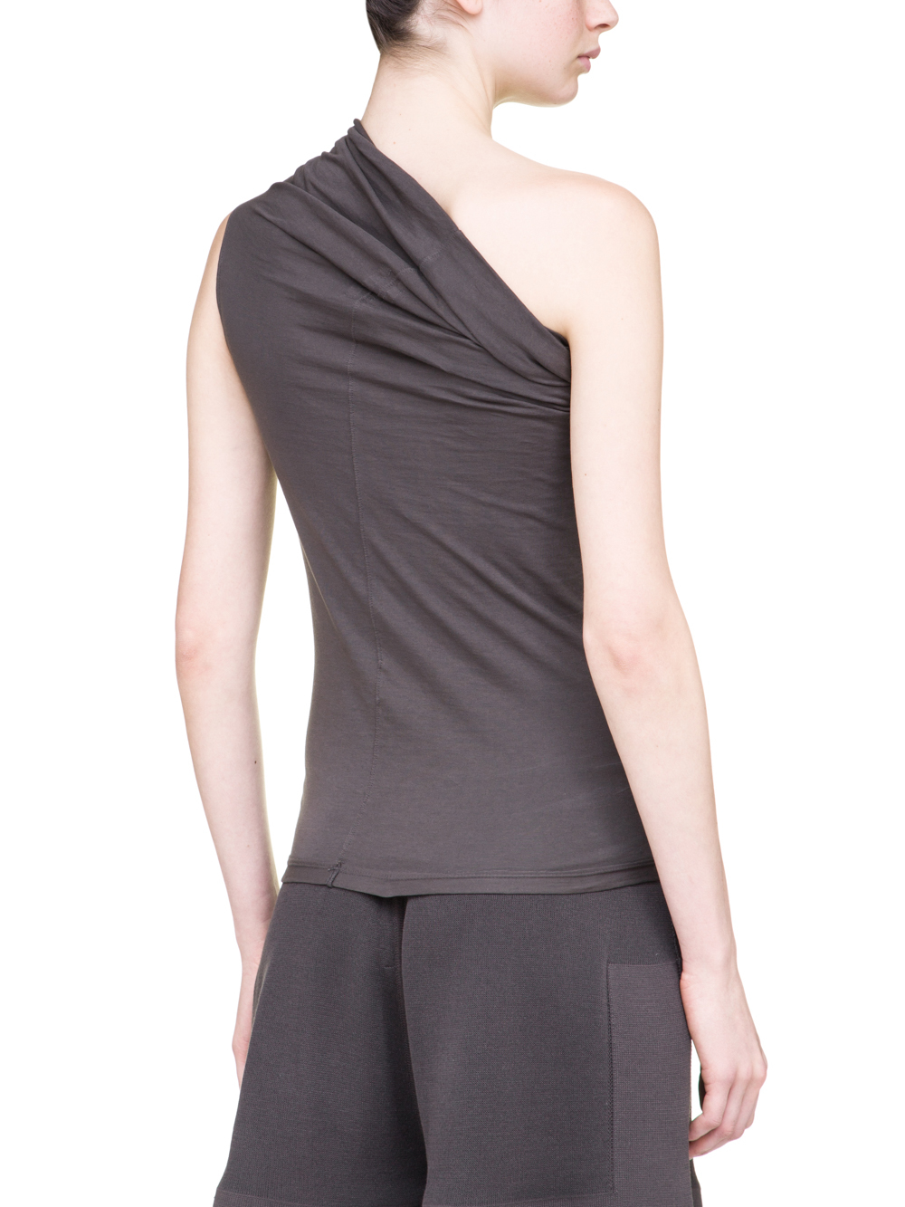 RICK OWENS OFF-THE-RUNWAY ONE SHOULDER TEE IN GREY
