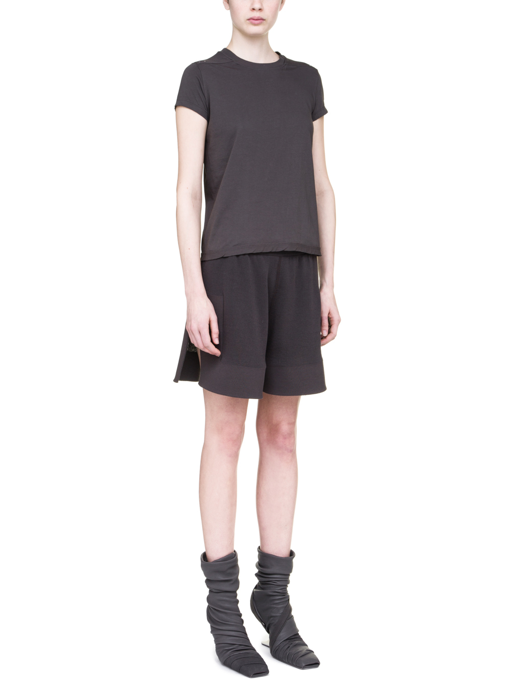 RICK OWENS OFF-THE-RUNWAY ONE SHOULDER TEE IN GREY