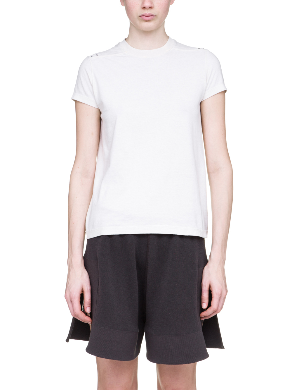 RICK OWENS OFF-THE-RUNWAY TIGHT RIVET TEE IN NATURAL MEDIUMWEIGHT COTTON JERSEY