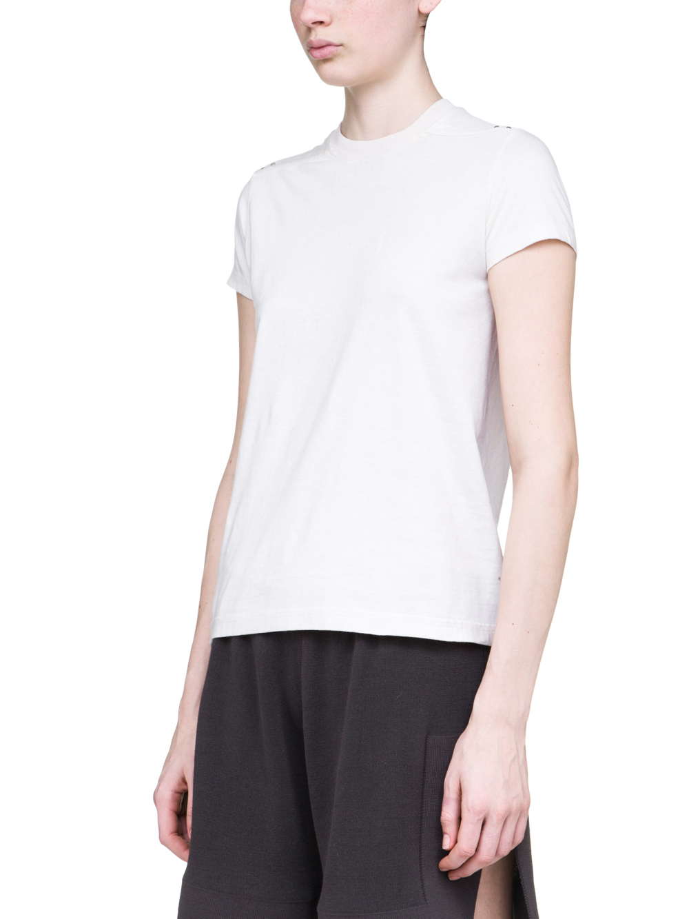 RICK OWENS OFF-THE-RUNWAY TIGHT RIVET TEE IN NATURAL MEDIUMWEIGHT COTTON JERSEY