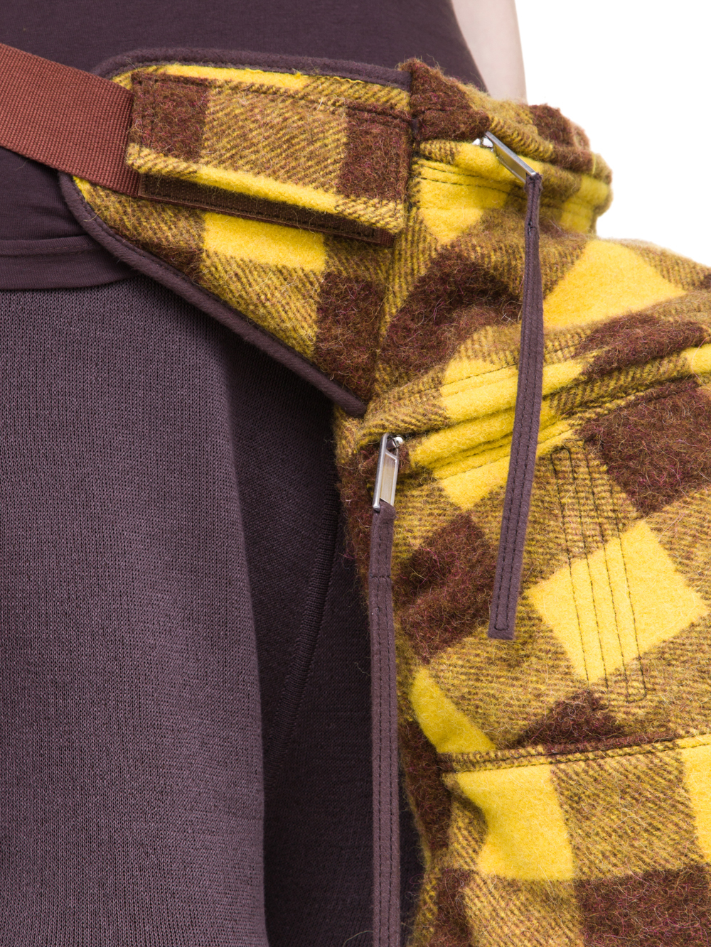RICK OWENS OFF-THE-RUNWAY FERTILITY BELT IN RAISIN PURPLE AND YELLOW JUMBO PLAID