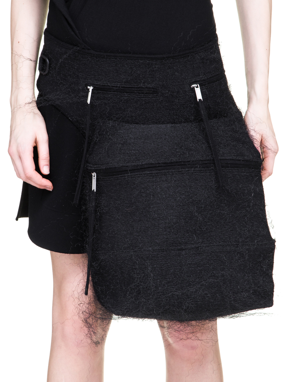 RICK OWENS OFF-THE-RUNWAY CARGO CHAP IN BLACK PLASTIC SHEARLING