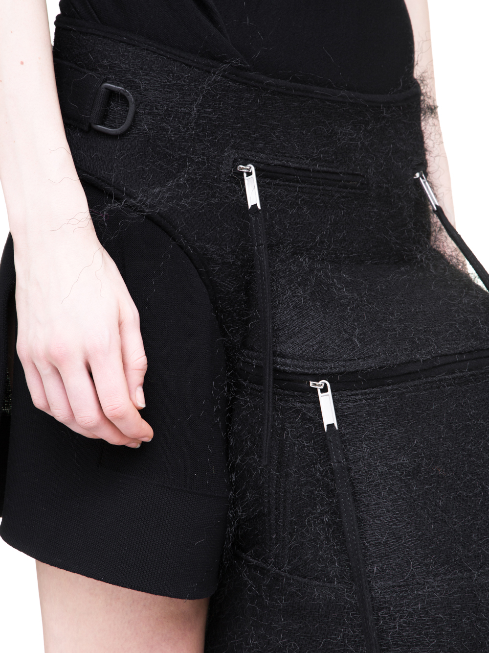 RICK OWENS OFF-THE-RUNWAY CARGO CHAP IN BLACK PLASTIC SHEARLING