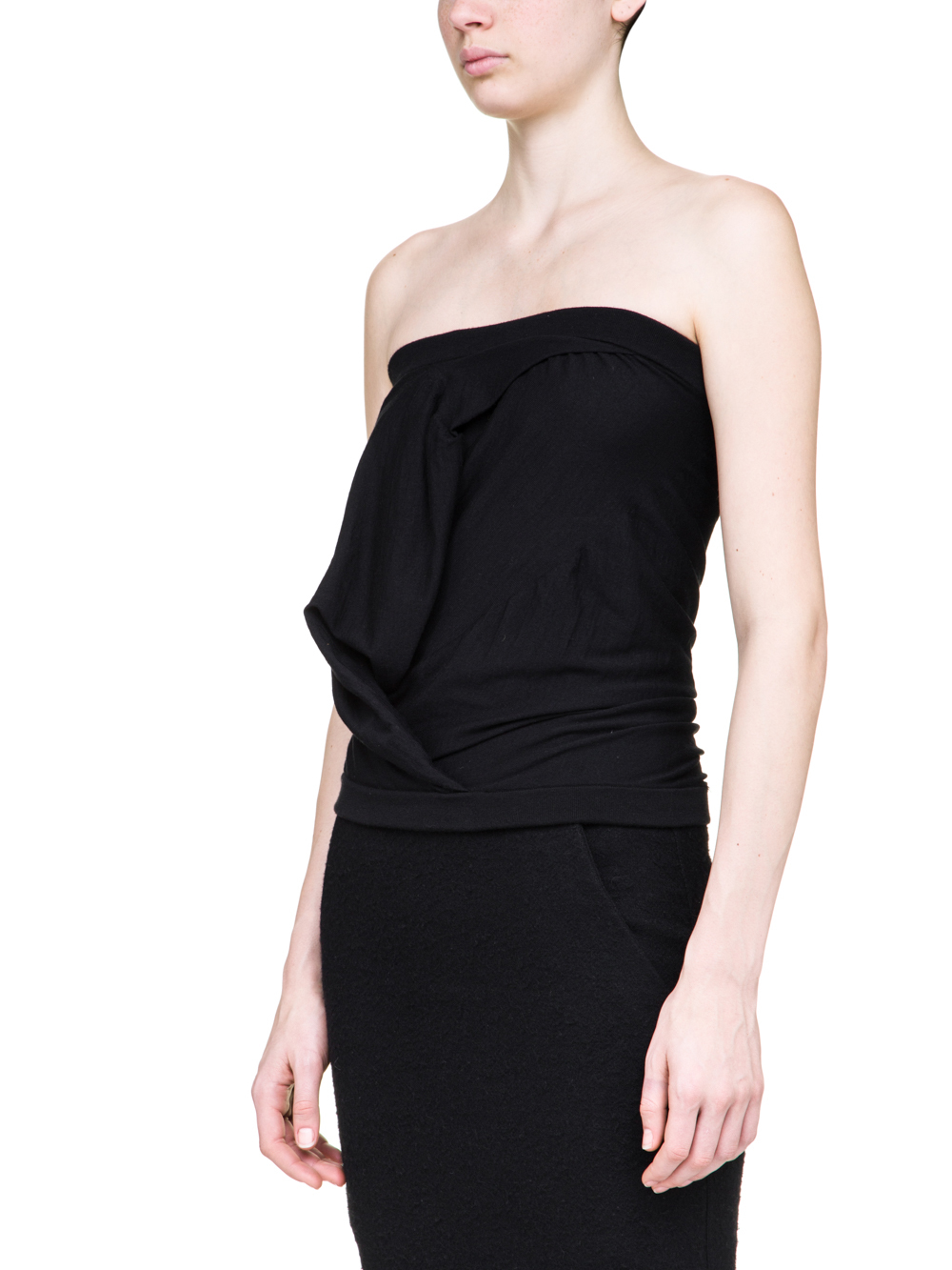 RICK OWENS OFF-THE-RUNWAY BUSTIER TOP IN BLACK STRETCH CASHMERE
