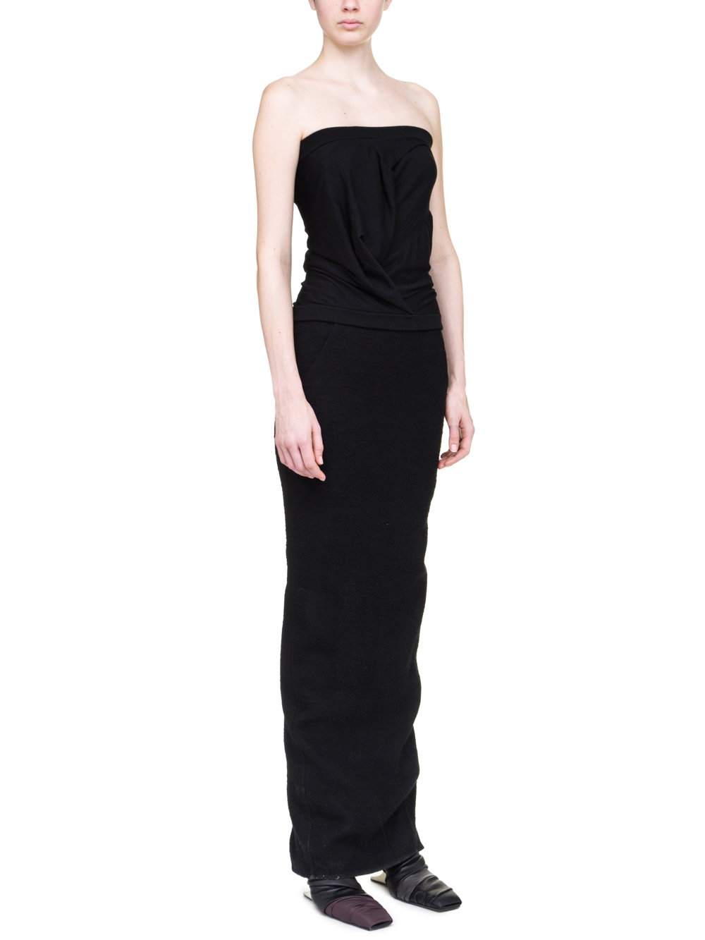RICK OWENS OFF-THE-RUNWAY BUSTIER TOP IN BLACK STRETCH CASHMERE