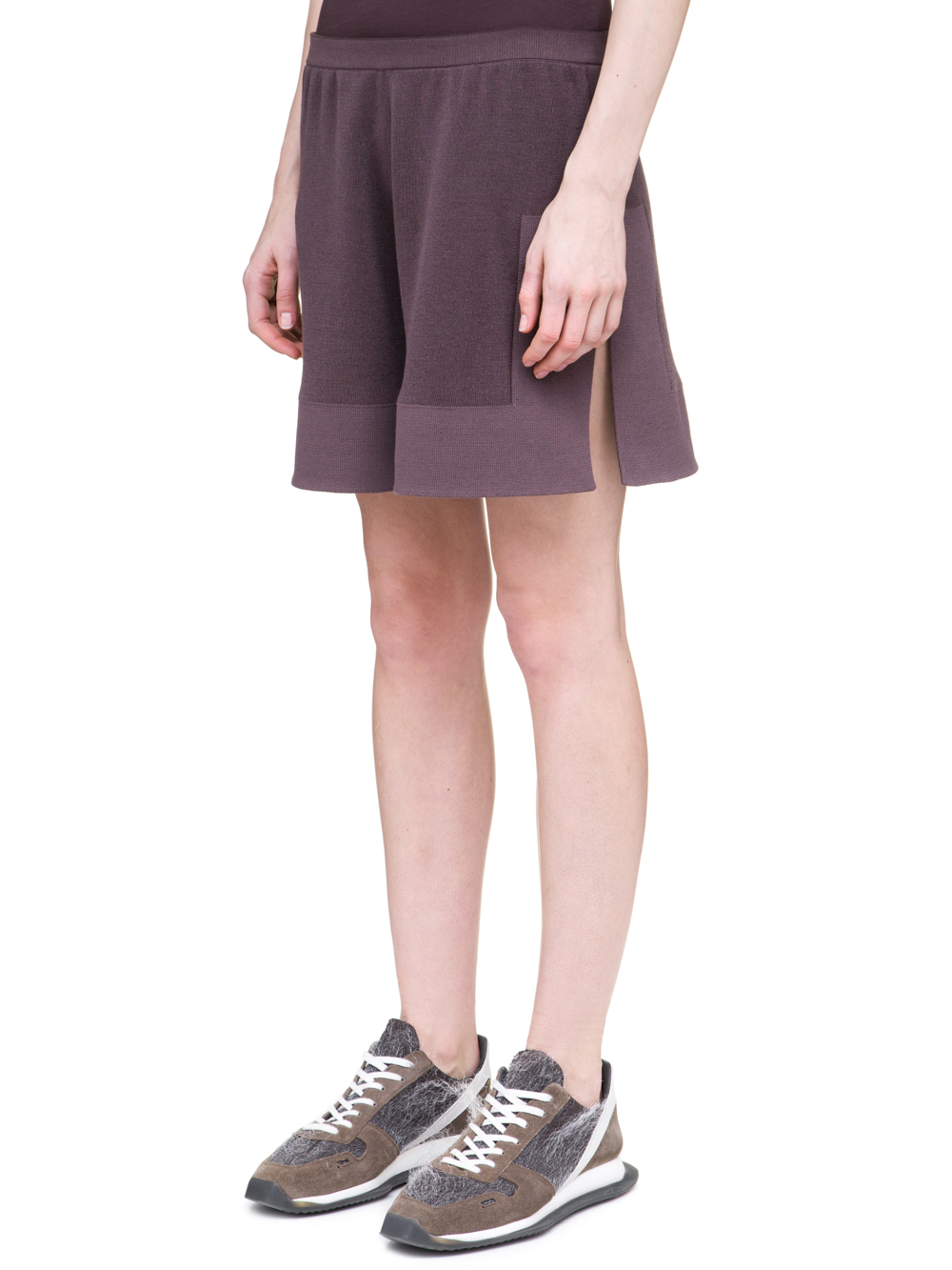 RICK OWENS OFF-THE-RUNWAY BOXERS IN RAISIN PURPLE SCULPTURAL KNIT