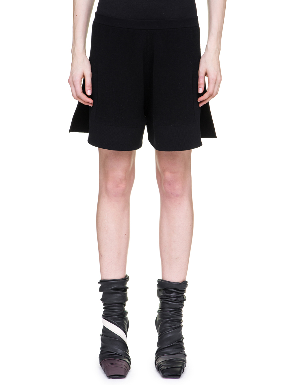 RICK OWENS OFF-THE-RUNWAY BOXERS IN BLACK SCULPTURAL KNIT