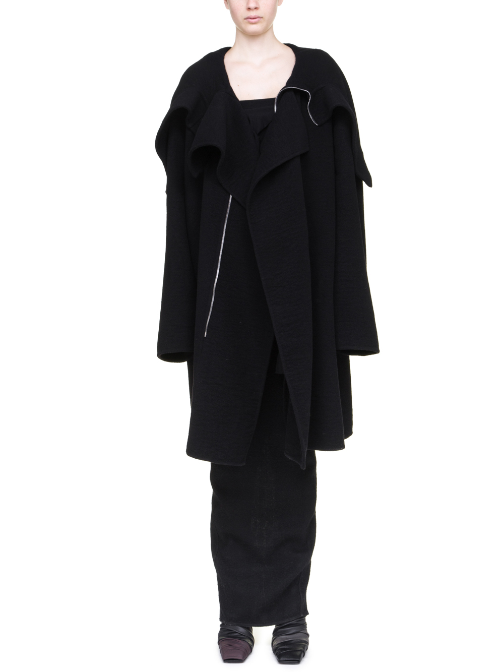 RICK OWENS OFF-THE-RUNWAY SECRET PARKA IN BLACK DOUBLE CASHMERE