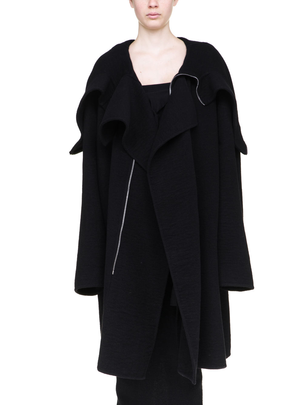 RICK OWENS OFF-THE-RUNWAY SECRET PARKA IN BLACK DOUBLE CASHMERE
