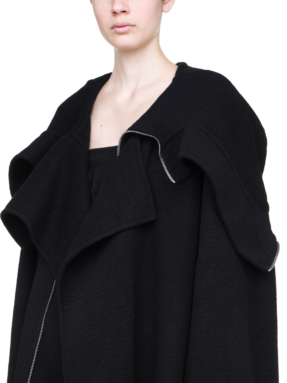 RICK OWENS OFF-THE-RUNWAY SECRET PARKA IN BLACK DOUBLE CASHMERE