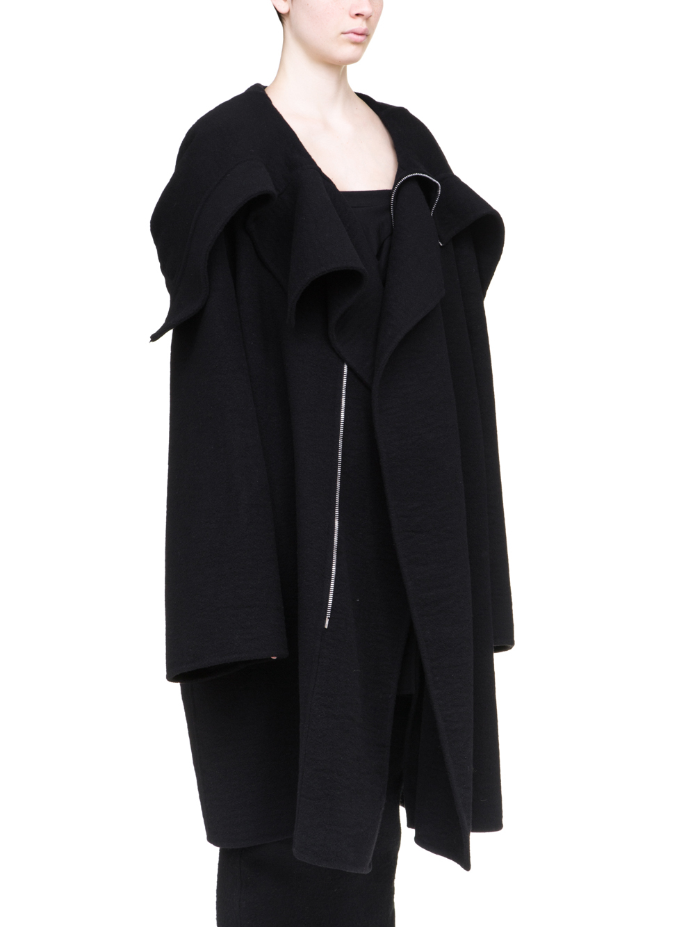 RICK OWENS OFF-THE-RUNWAY SECRET PARKA IN BLACK DOUBLE CASHMERE