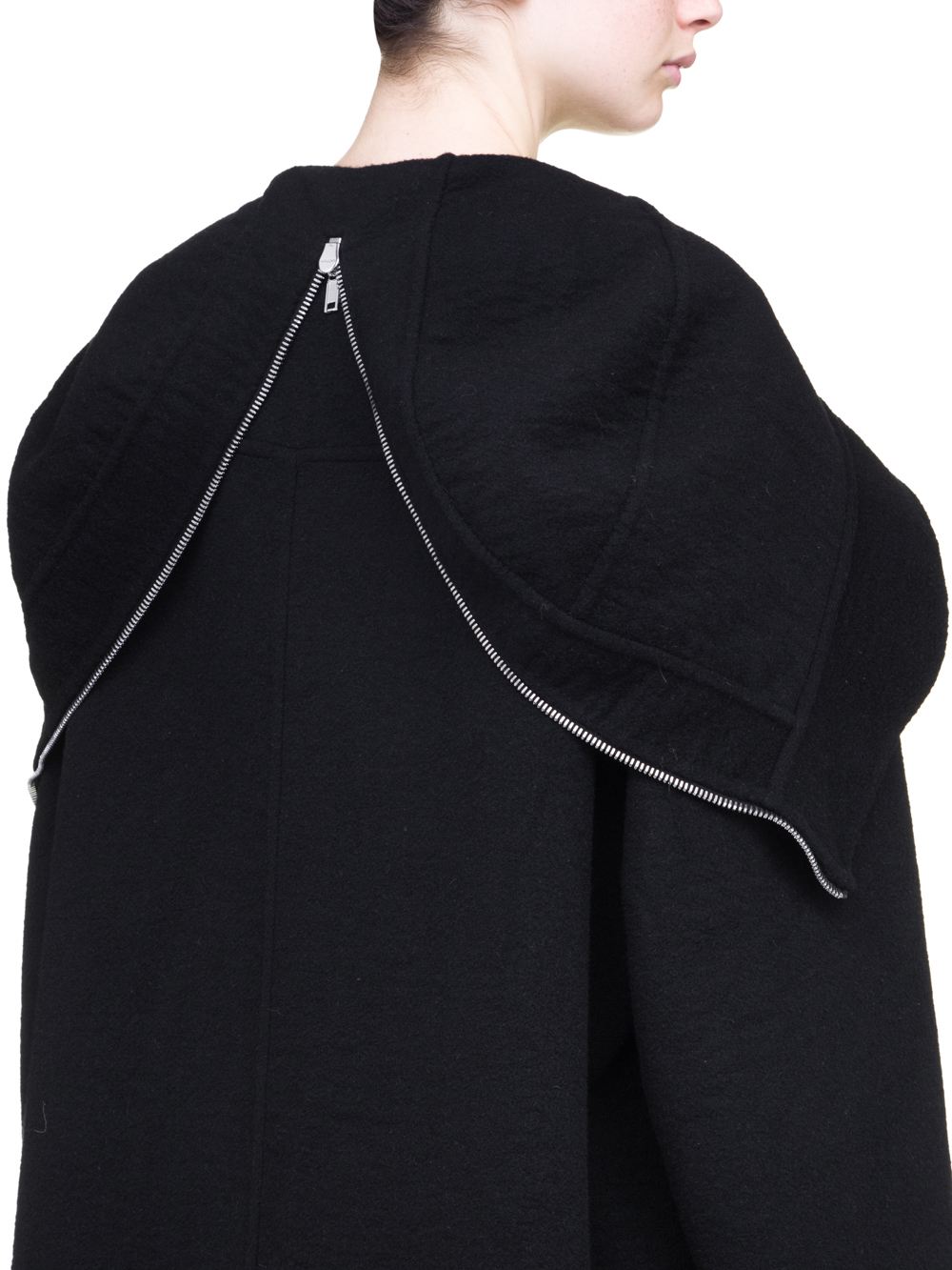 RICK OWENS OFF-THE-RUNWAY SECRET PARKA IN BLACK DOUBLE CASHMERE