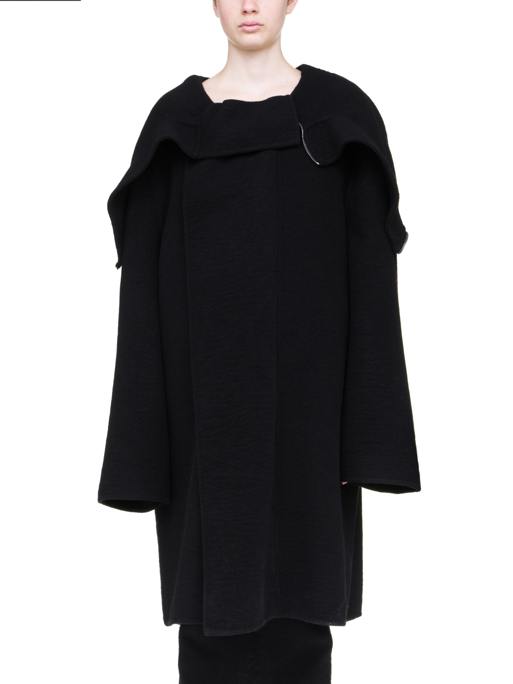 RICK OWENS OFF-THE-RUNWAY SECRET PARKA IN BLACK DOUBLE CASHMERE