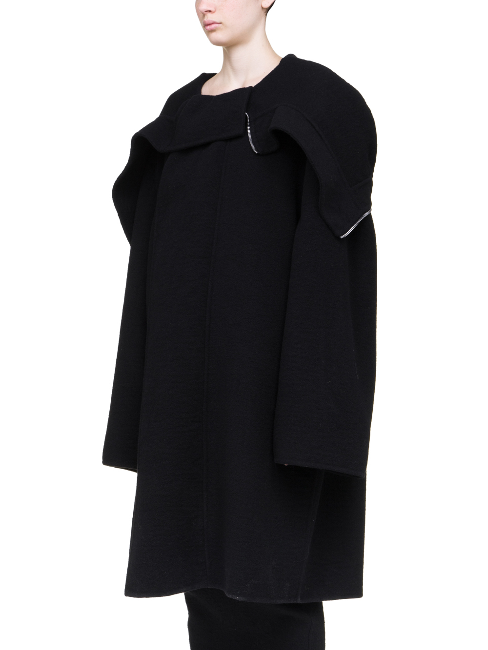 RICK OWENS OFF-THE-RUNWAY SECRET PARKA IN BLACK DOUBLE CASHMERE