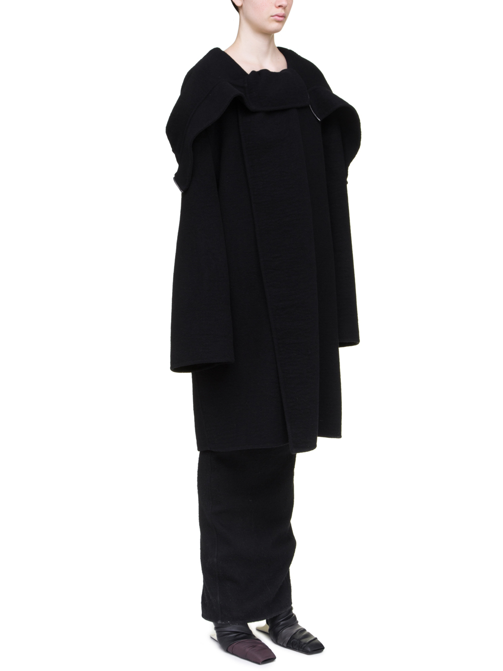 RICK OWENS OFF-THE-RUNWAY SECRET PARKA IN BLACK DOUBLE CASHMERE