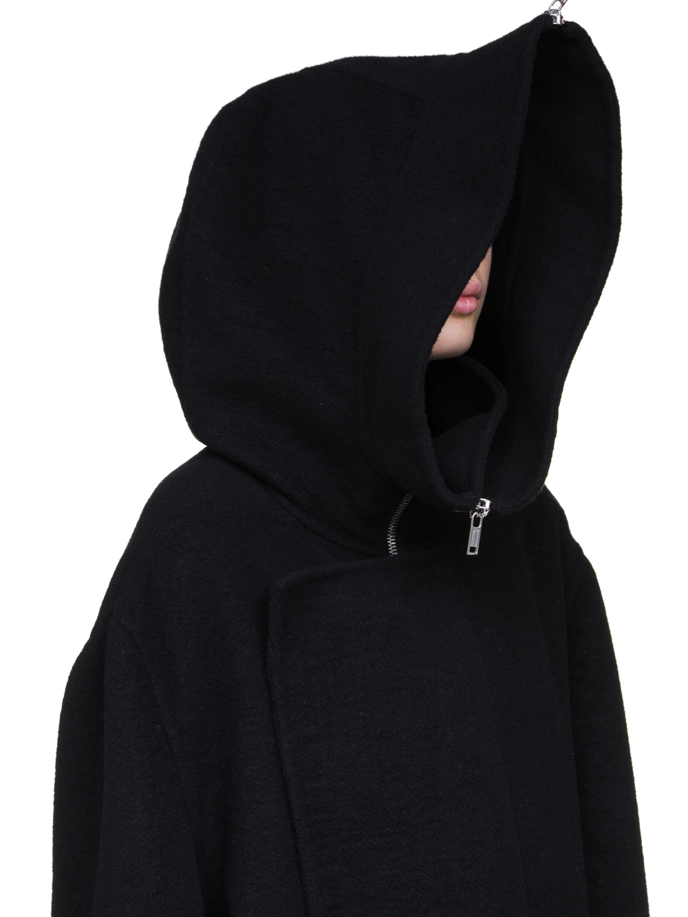 RICK OWENS OFF-THE-RUNWAY SECRET PARKA IN BLACK DOUBLE CASHMERE