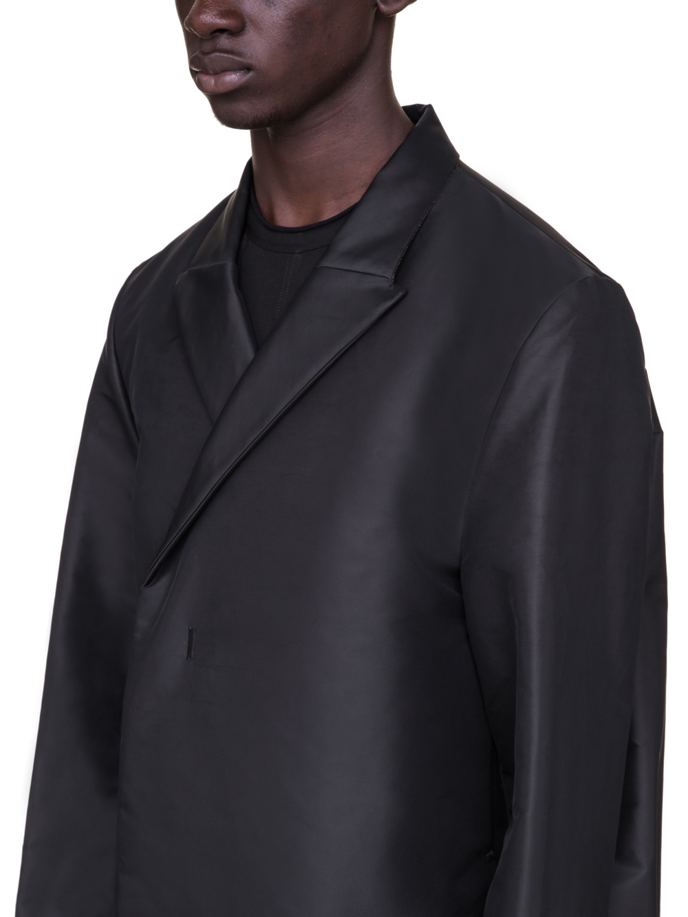 RICK OWENS OFF-THE-RUNWAY BELL COAT IN BLACK TECH CANVAS