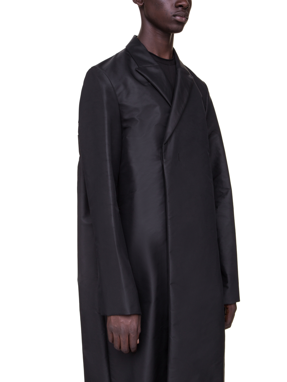 RICK OWENS OFF-THE-RUNWAY BELL COAT IN BLACK TECH CANVAS