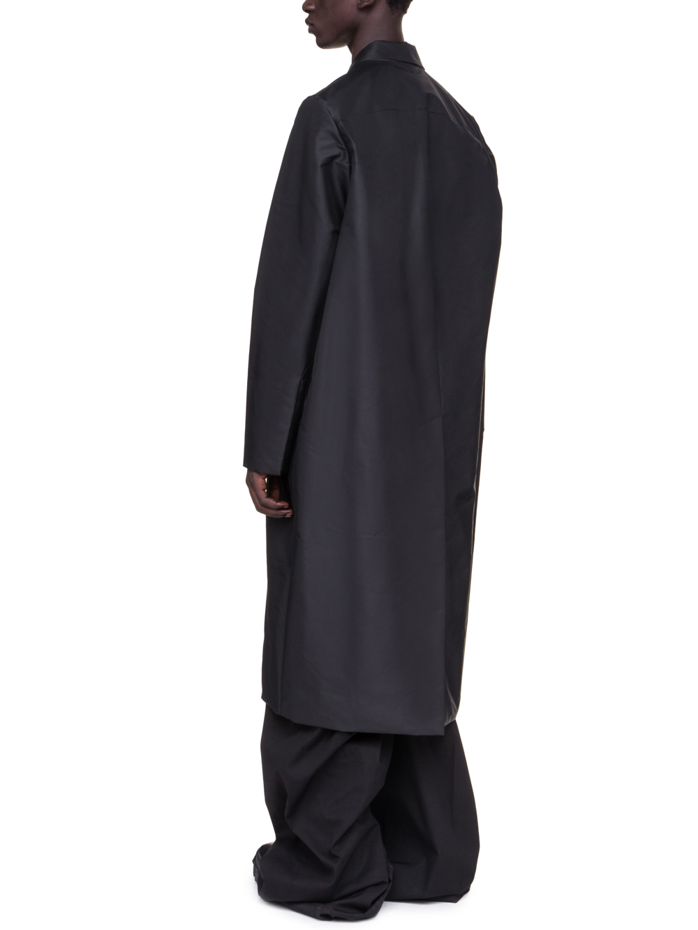 RICK OWENS OFF-THE-RUNWAY BELL COAT IN BLACK TECH CANVAS