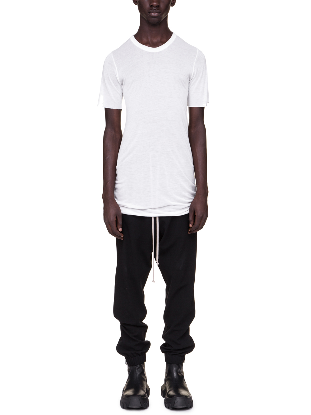 RICK OWENS BASIC SHORT-SLEEVE TEE IN MILK WHITE VISCOSE SILK
